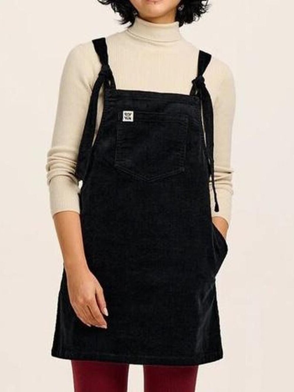 Lucy & Yak Freyja Pini Corduroy Midi Dress Black Medium UK 12-14 New Organic Cot